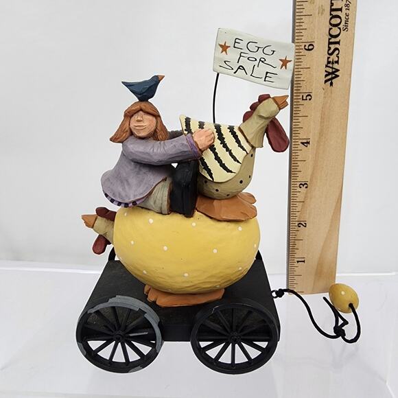 Williraye Studios Folk Art "Egg Money" Girl on Egg Pull Toy Chickens WW7421 - Picture 11 of 11